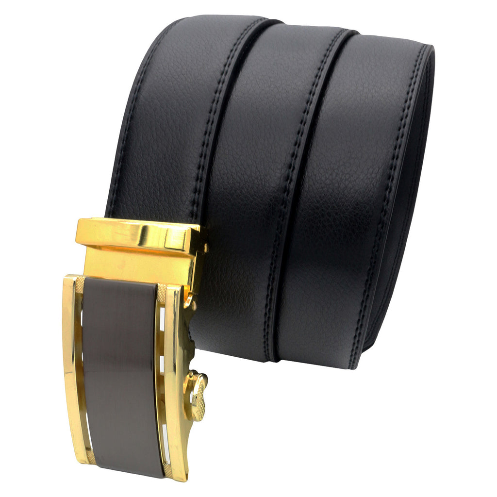 QHA Mens 35mm Ratchet Leather Belt, Black Geometric Automatic Buckle Q5084