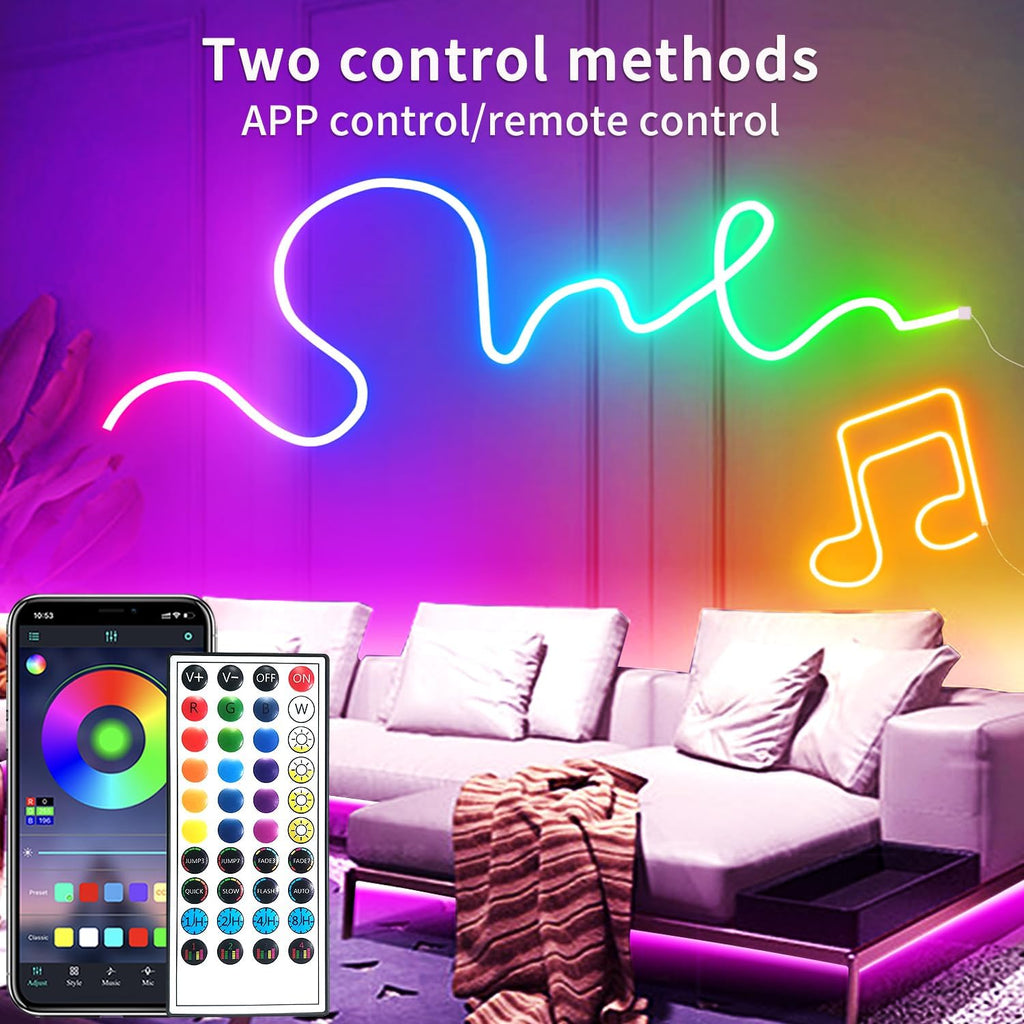 LED Neon Strip Lights 20M RGB Waterproof Flexible Rope Light with APP segrass