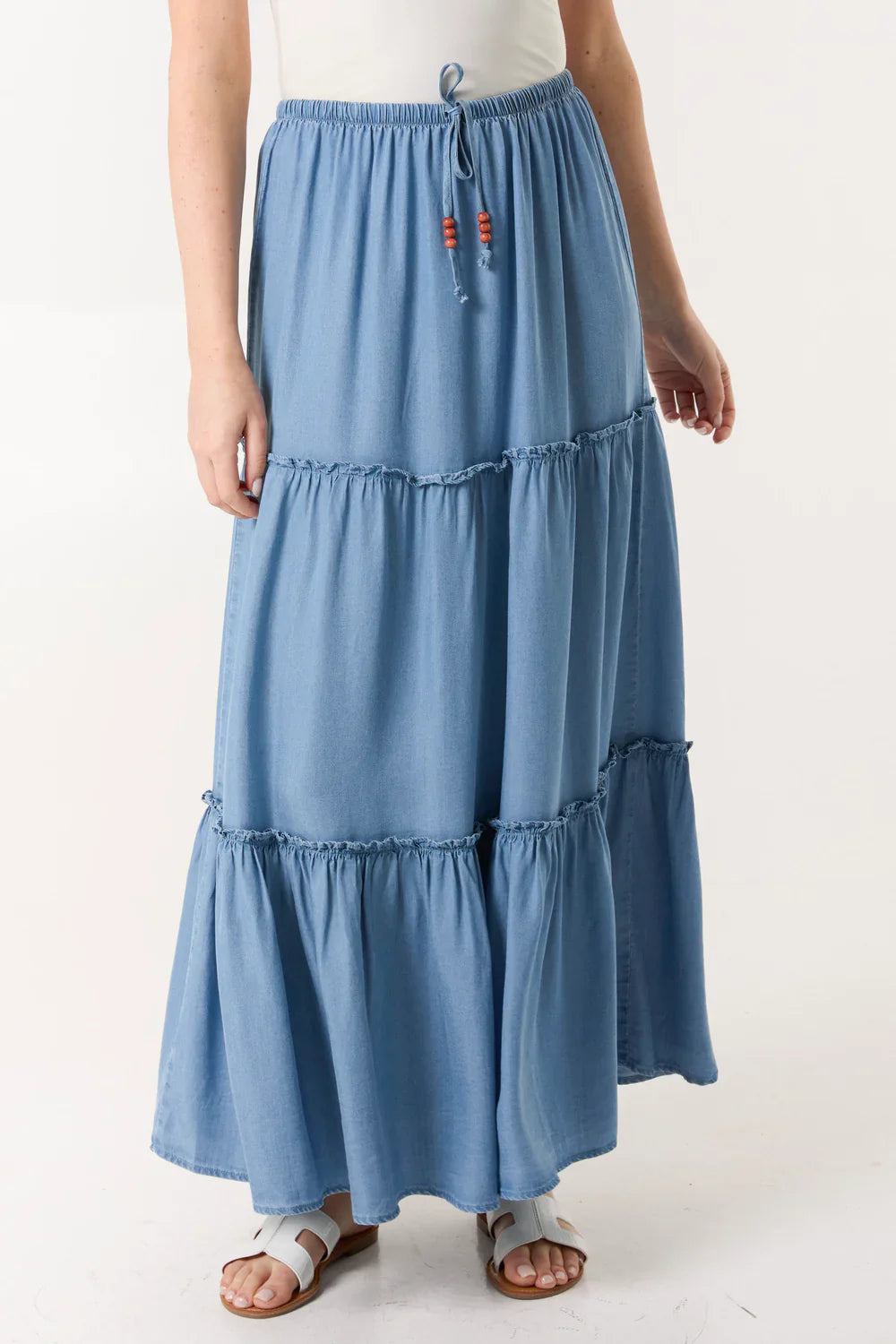 Women’s Tiered Denim Look Skirt | Lightweight Viscose | Sizes S/M & M/L