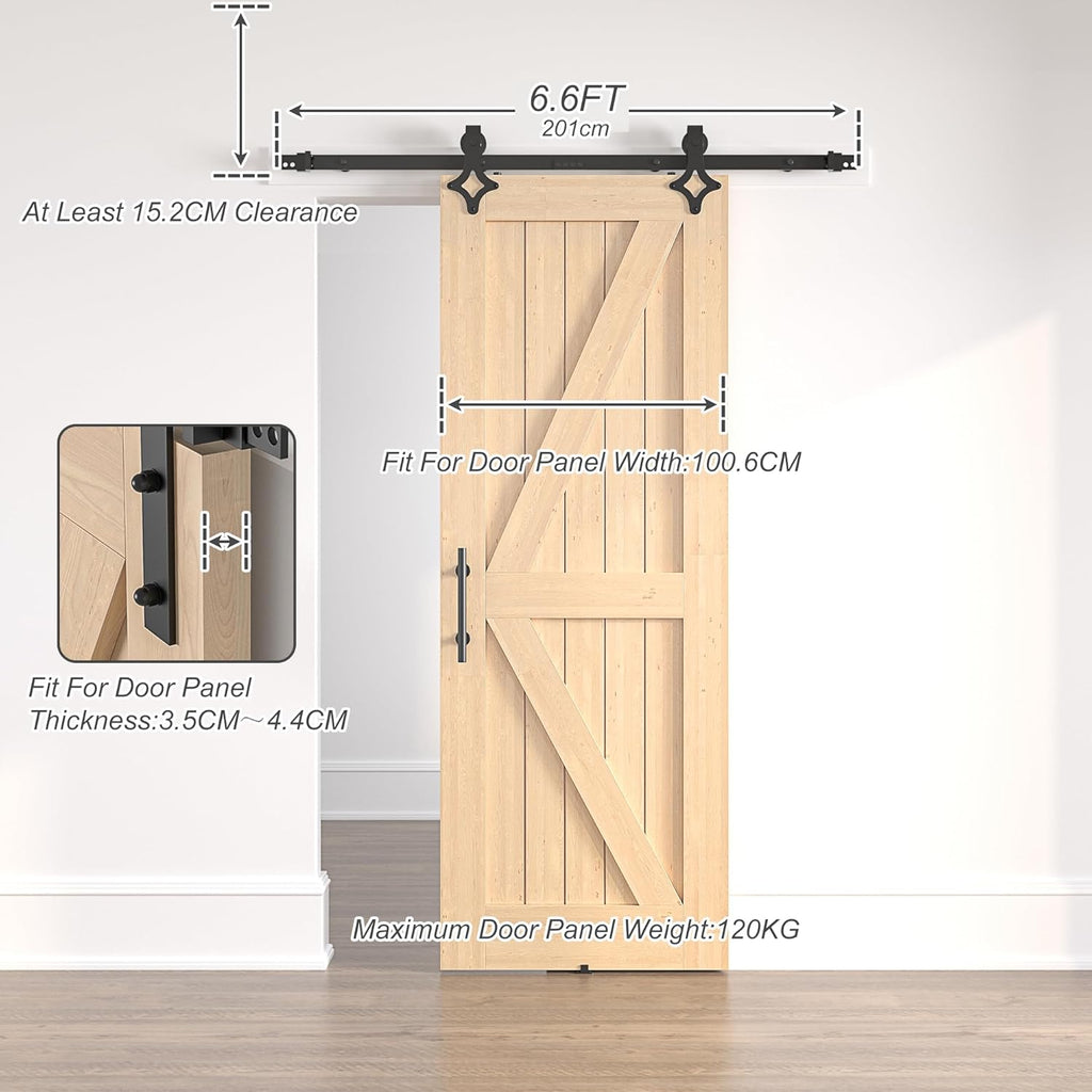 Sliding Barn Door Kit 6.6FT Heavy Duty Steel Track Black Rhombic SANKEYTEW