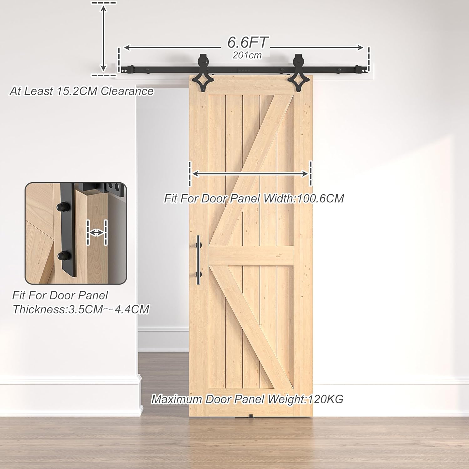Sliding Barn Door Kit 6.6FT Heavy Duty Steel Track Black Rhombic SANKEYTEW