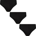 Three black bikini bottoms on a white background