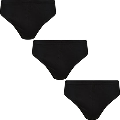 Three black bikini bottoms on a white background