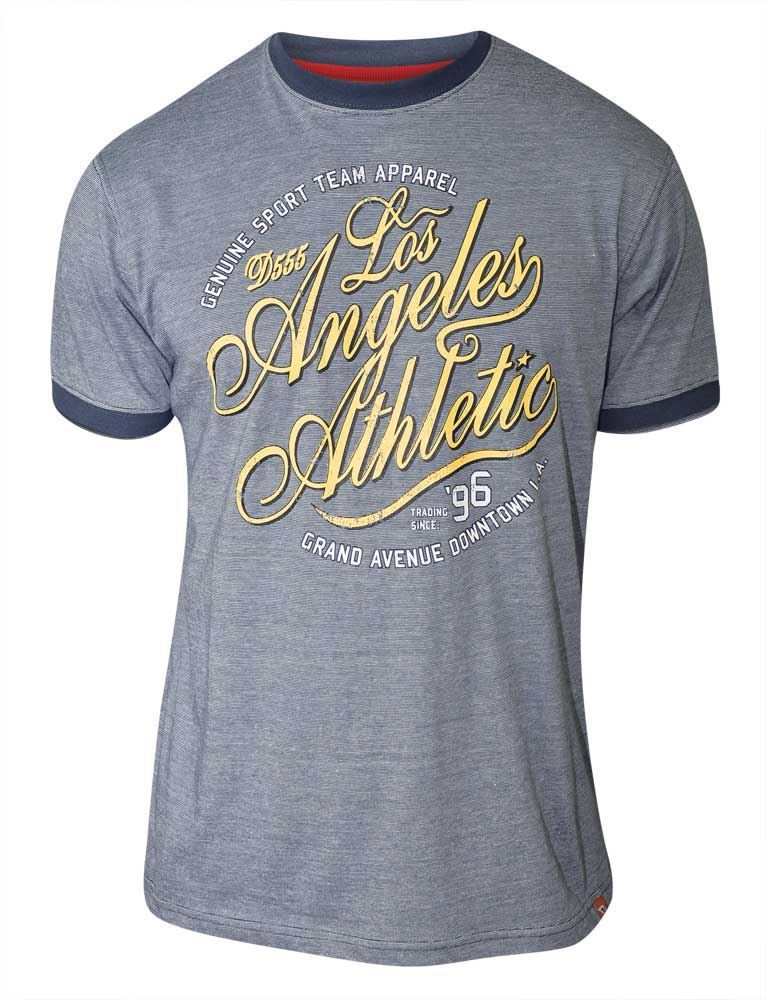 D555 'Los Angeles Athletic' Print Short Sleeve Fine Stripe Crew Neck T-Shirt (Irvin) in LT to XLT