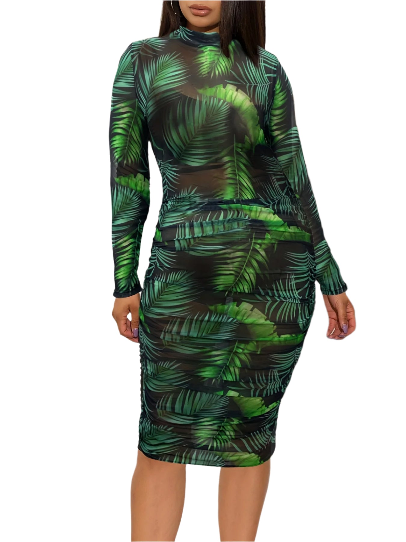 Print Sheer High Neck Pencil Dress for Women