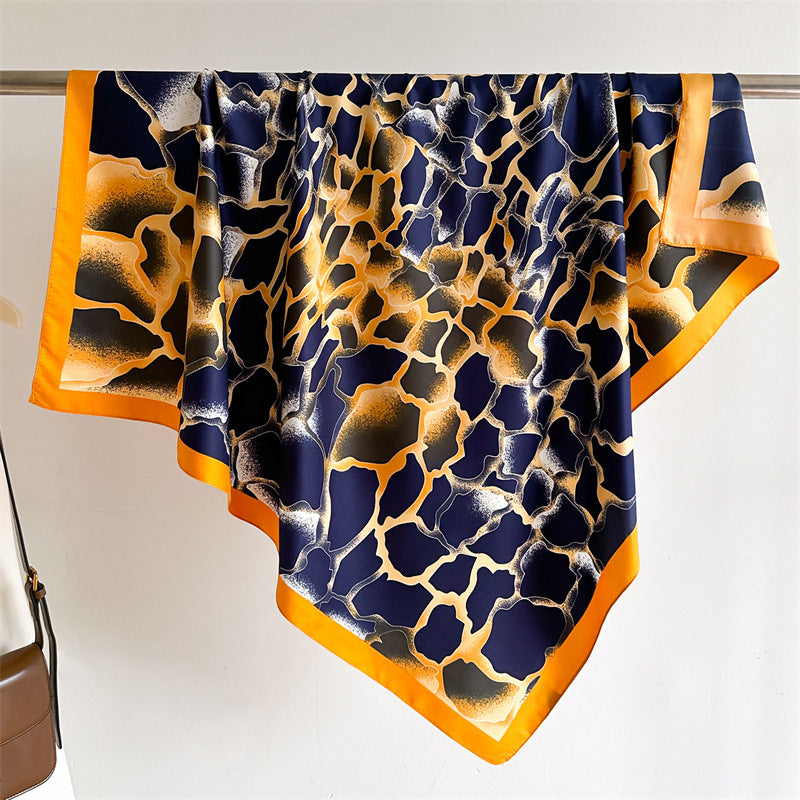 Women's Premium Twill Silk Scarf, Large Printed 90/90cm Striped Square Scarf