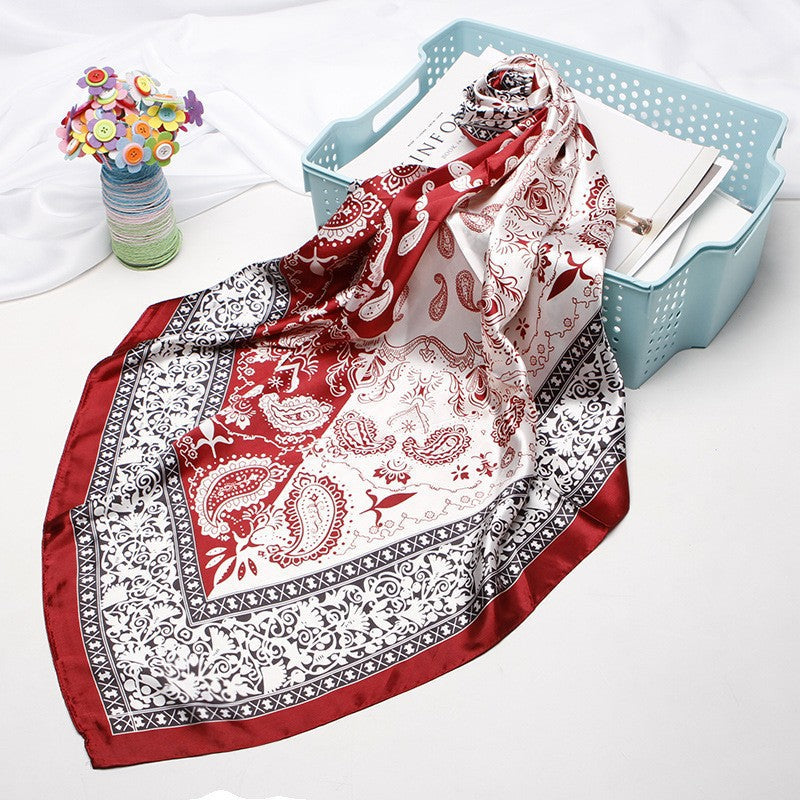 Classic Cashew-patterned Silk Satin Scarf, Printed Headscarf for Women, 90/90cm Square Scarf