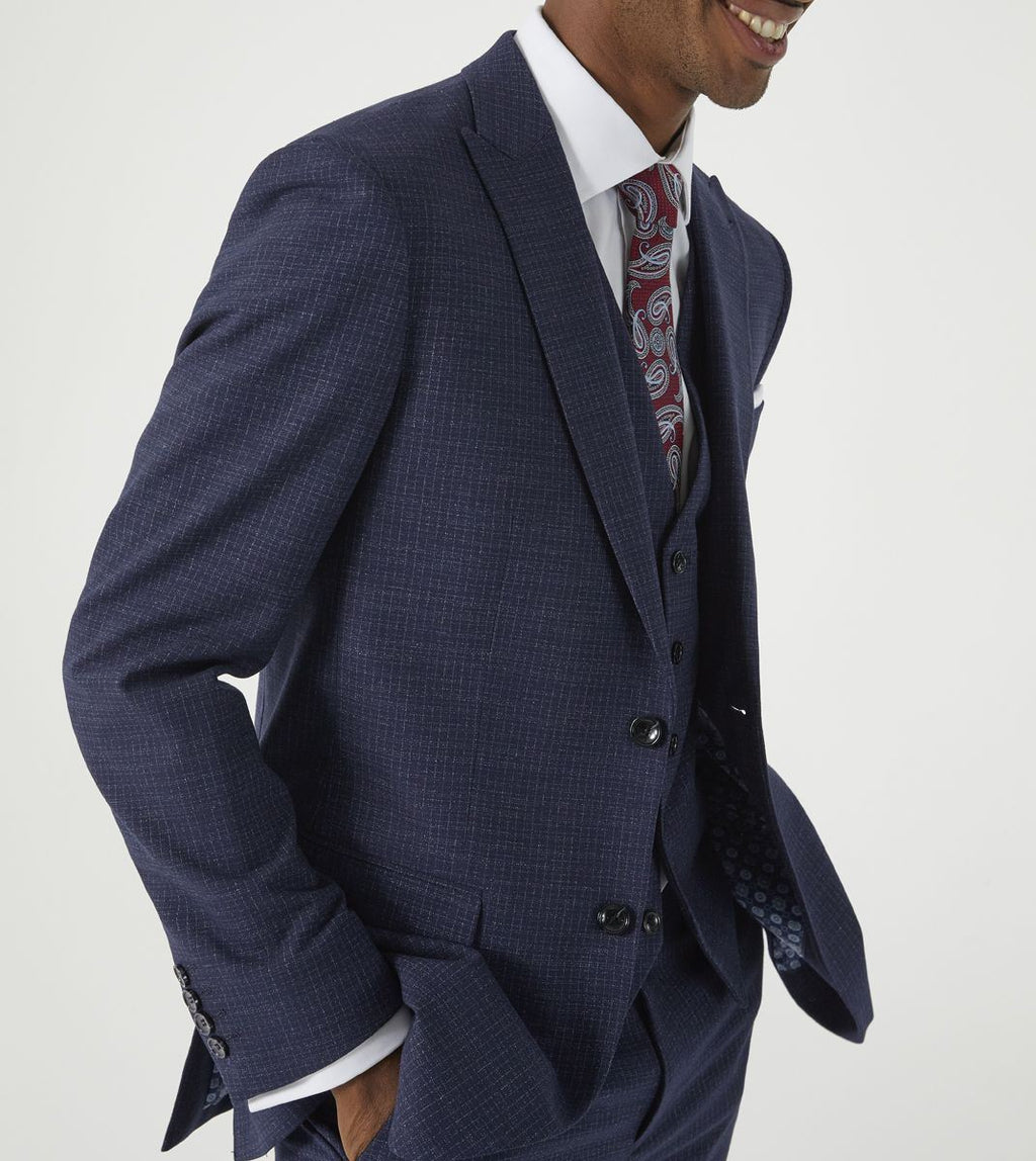 Skopes Hepworth Suit Tailored Fit Jacket For Men in Navy Blue Mini Check, 36S to 62L