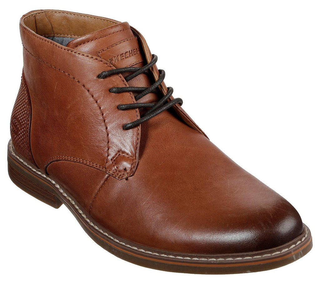 SKECHERS Men's Bregman - Calsen Lace up Dress Casual Plain Toe Mid High Chukka Boot in Cognac