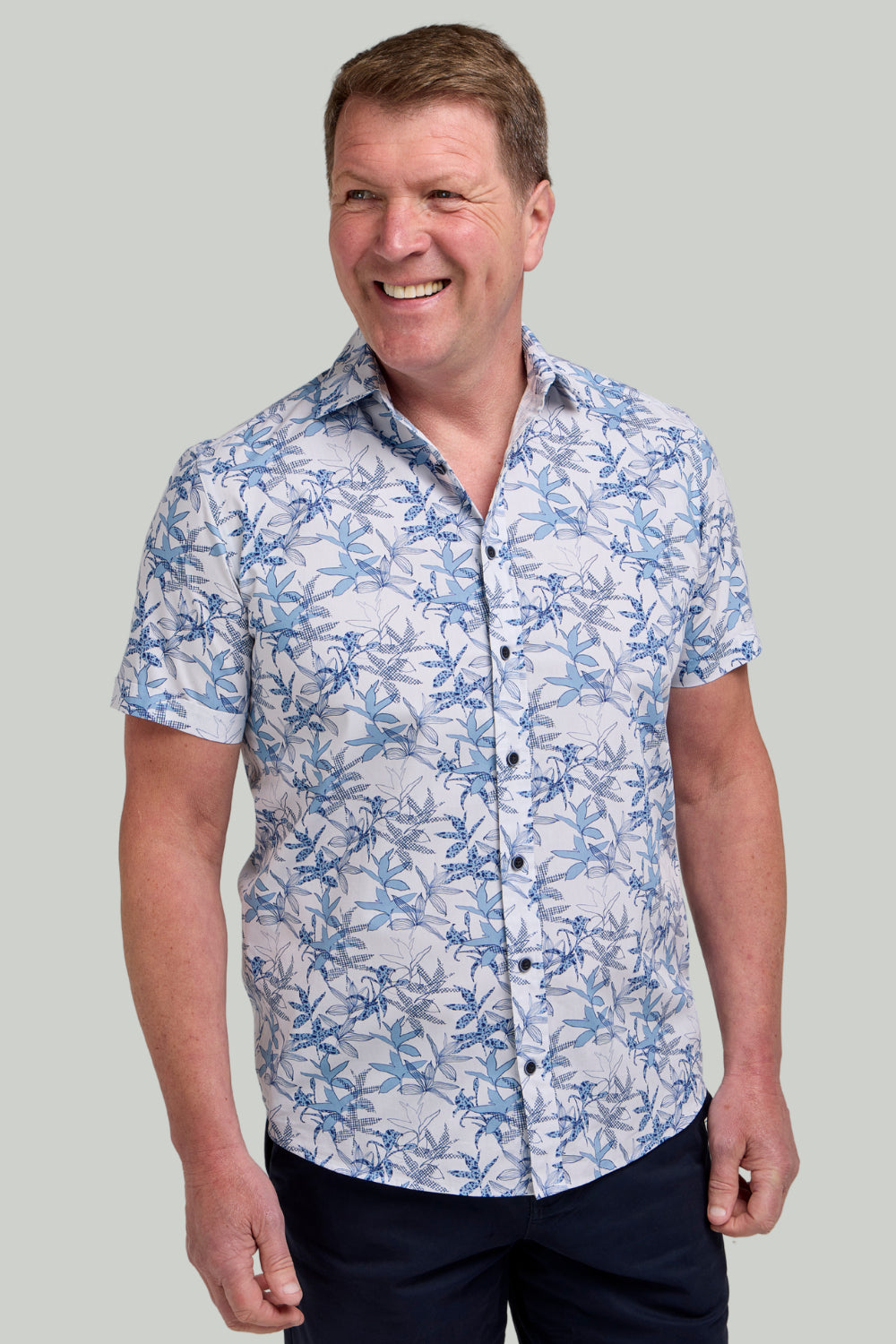Double TWO Floral Short Sleeve Shirt For Men in Slate, M-5XL