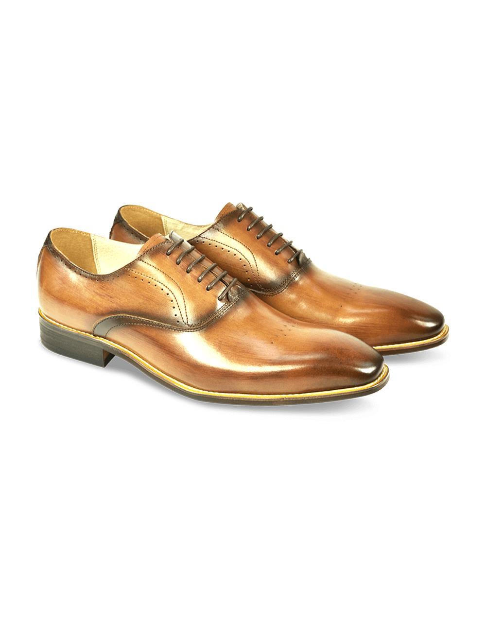 AZOR Mens Semi - Square Pompei Oxford Lace Up Shoes Tan UK 7 to UK 12