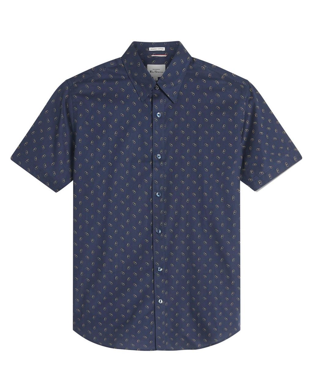 Ben Sherman Stipple Print Short Sleeve Shirt For Men in Dark Navy, 2XL-5XL