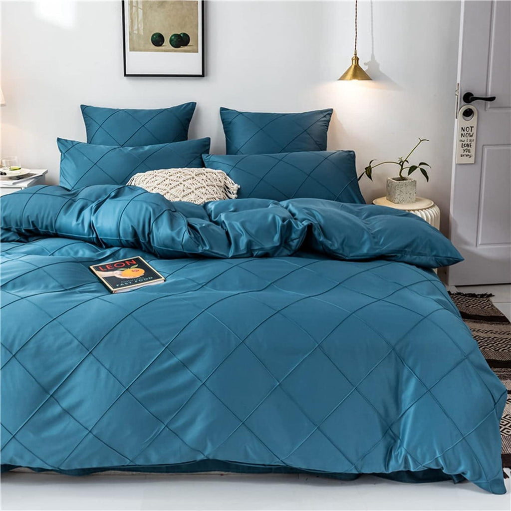 HAVOP King Size Duvet Cover Set 3pcs Embossed Stripe Grid Soft Microfiber