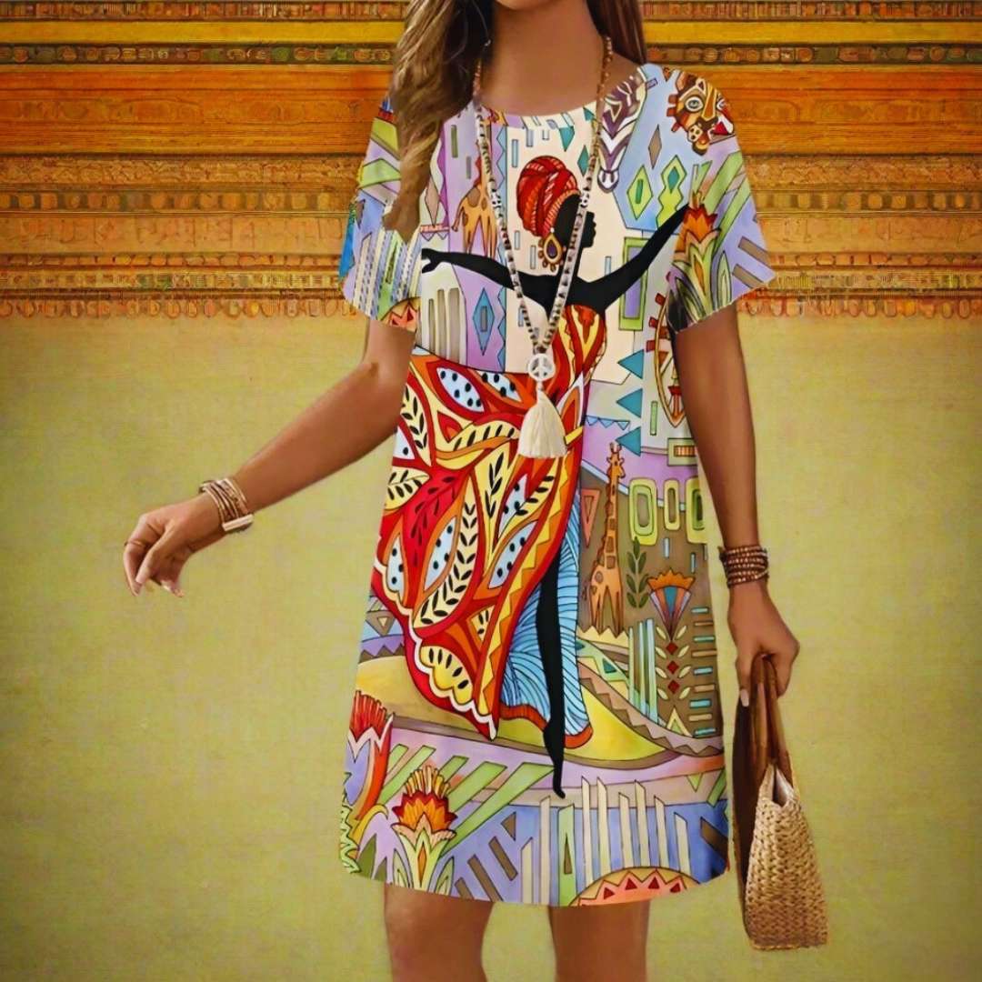 Plus Size African Print Mini Dresses – Colourful Ethnic O-Neck Summer Dresses for Women