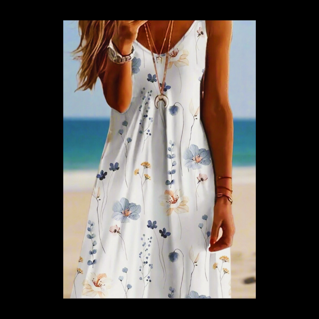 Women's Bohemian Marble Print Maxi Dresses – Sleeveless Loose A-Line Beach Resort Dresses