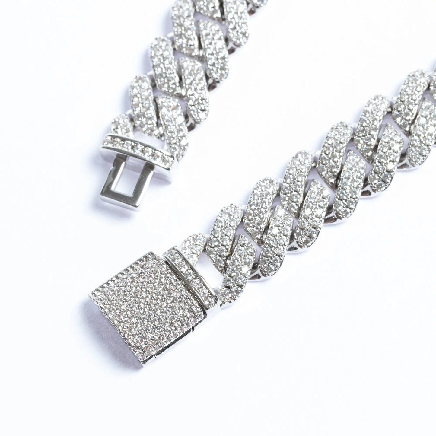 12mm Iced Prong Cuban Link Chain + Bracelet - Silver
