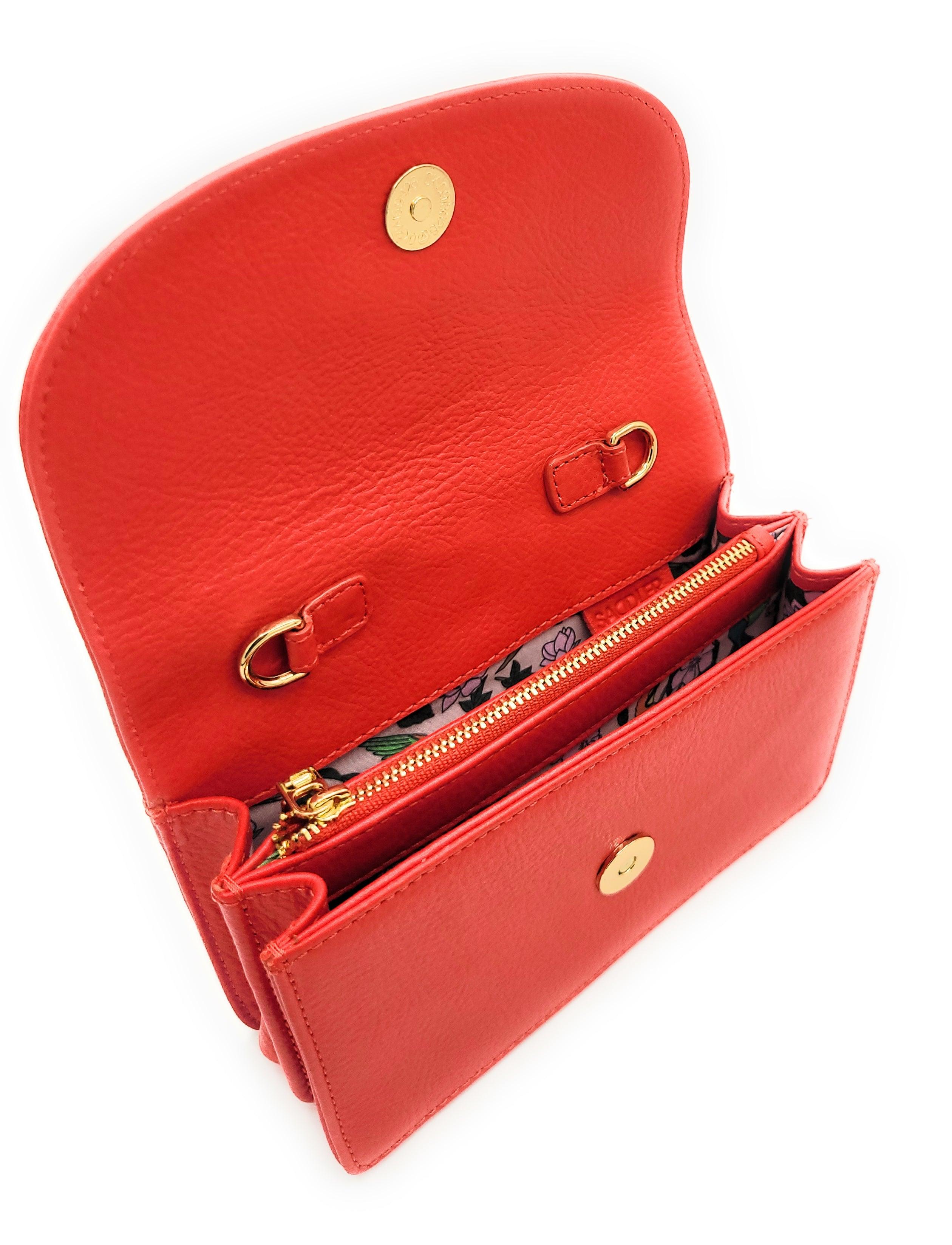 SADDLER HEIDI Real Leather Designer 3 Section Clutch with Chain Strap Detail