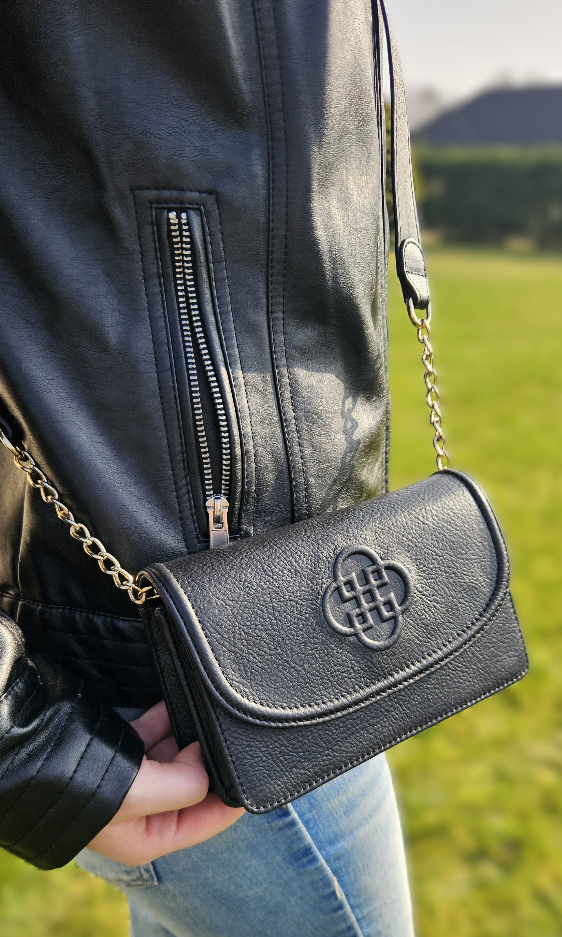 SADDLER HEIDI Real Leather Designer 3 Section Clutch with Chain Strap Detail