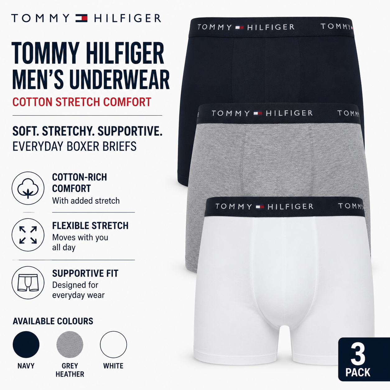 Tommy Hilfiger Mens Cotton Stretch Boxer Briefs Trunks Underwear S-XL 3-12 Pack - QHA UK
