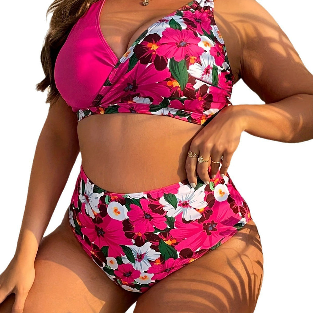 Plus Size Digital Printing Push Up Fashion Women's Split Bikini Swimsuit