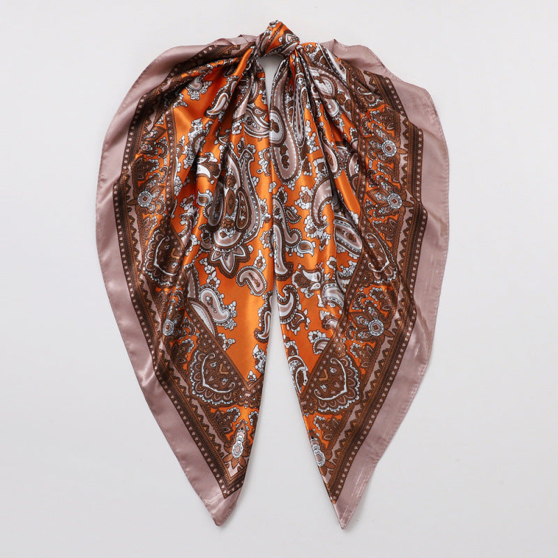 Classic Cashew-patterned Silk Satin Scarf, Printed Headscarf for Women, 90/90cm Square Scarf