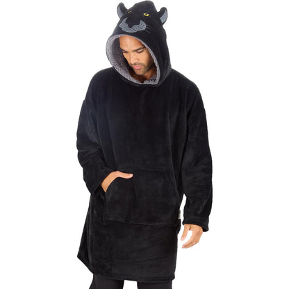Men's Black Panther Hood Fleece Lounge Hoodie with Kangaroo Pocket One Size