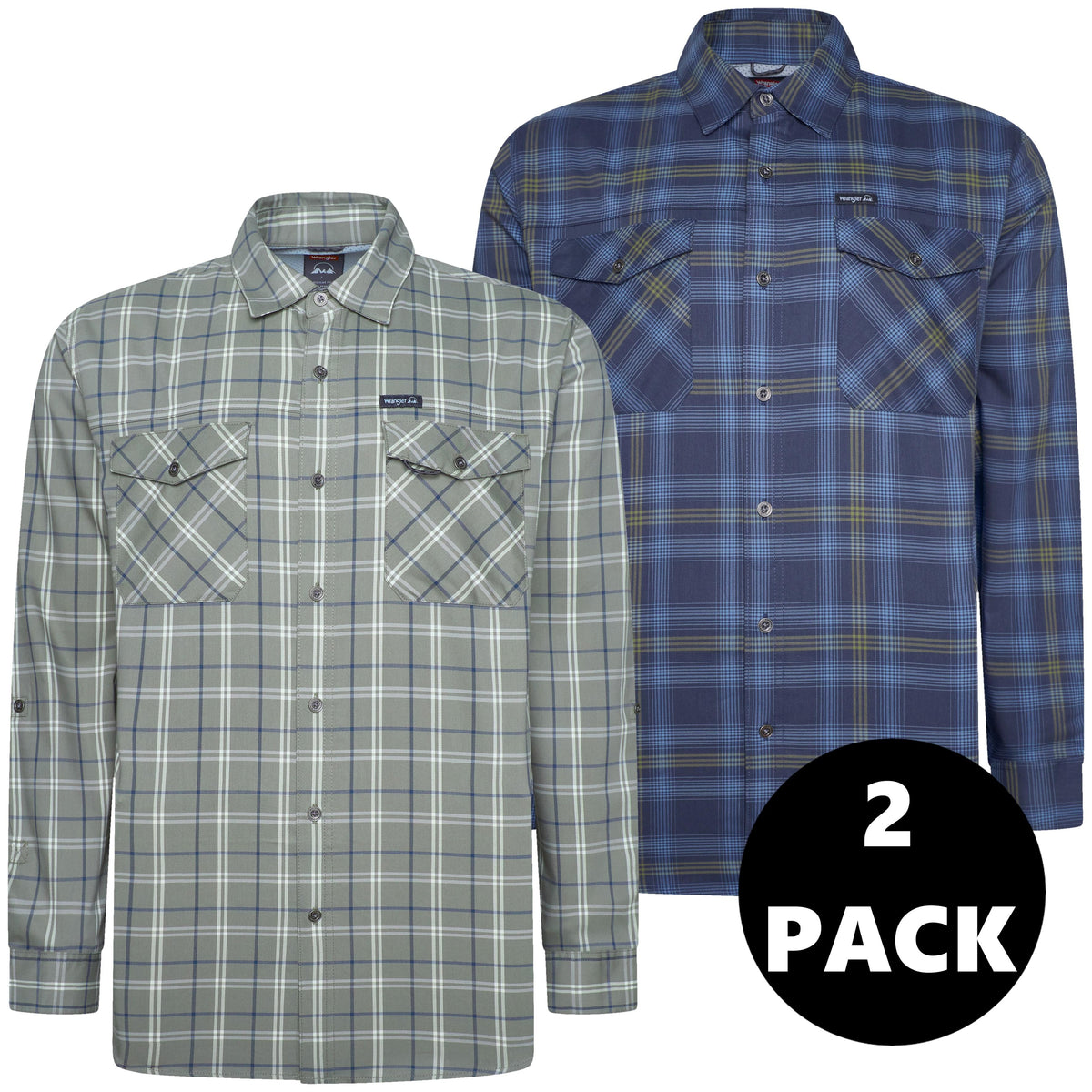Wrangler Men's 2 Pocket Utility Shirt | Check | UPF 50+ Moisture Wicking | L-2XL