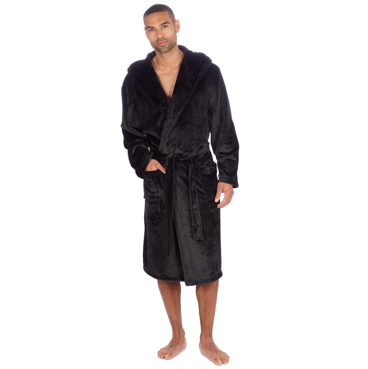 Cargo Bay Men's Soft Touch Fleece Hooded Dressing Gown with Front Pockets