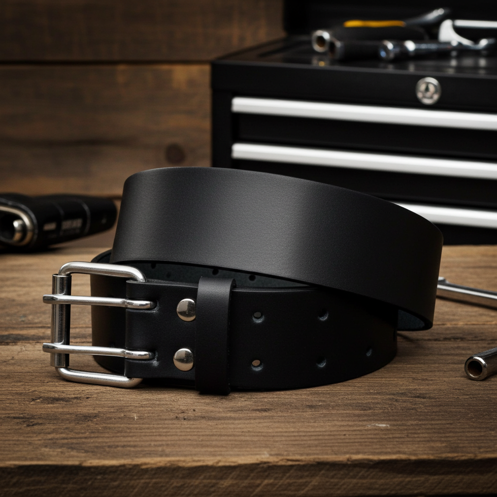 QHA Mens Real Leather Belt for Jeans with Double Pin Buckle Full Grain Cowhide Q17