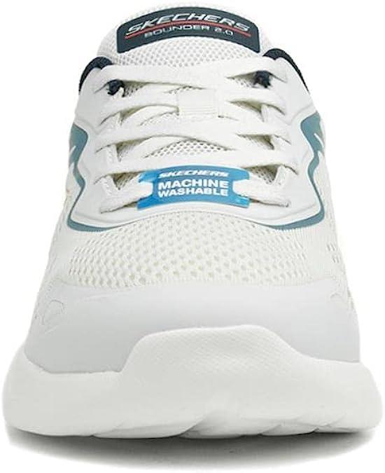 Skechers (232674) Men's Bounder 2.0 - Andal Lace-Up Athletic Style Shoes in White/Navy 8 to 13