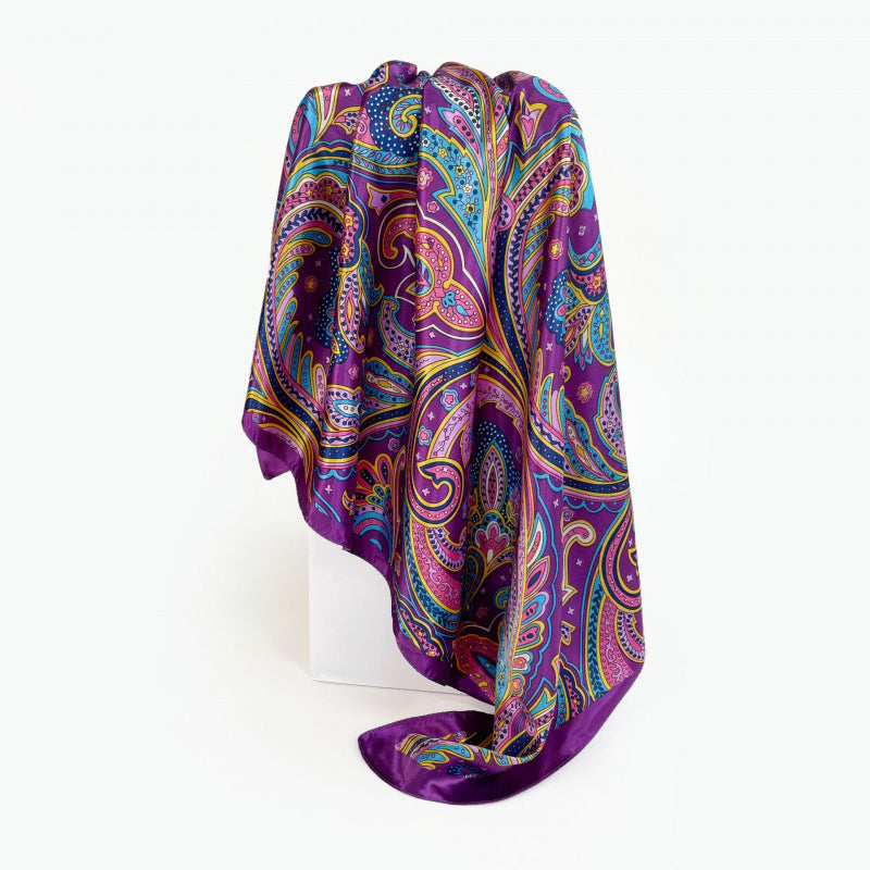 Classic Cashew-patterned Silk Satin Scarf, Printed Headscarf for Women, 90/90cm Square Scarf
