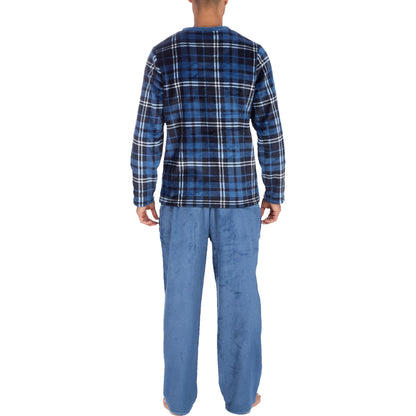 Cargo Bay Men's Check Fleece Lounge Set with Crew Neck Top and Pockets