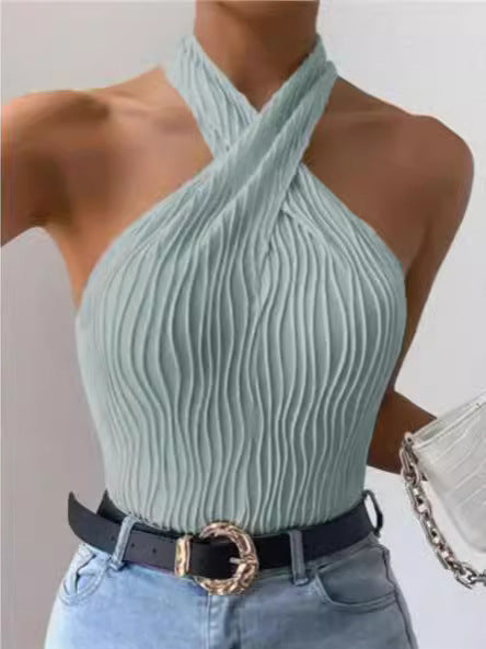 Fashionable Personalized Halter Knitted Short Top For Women