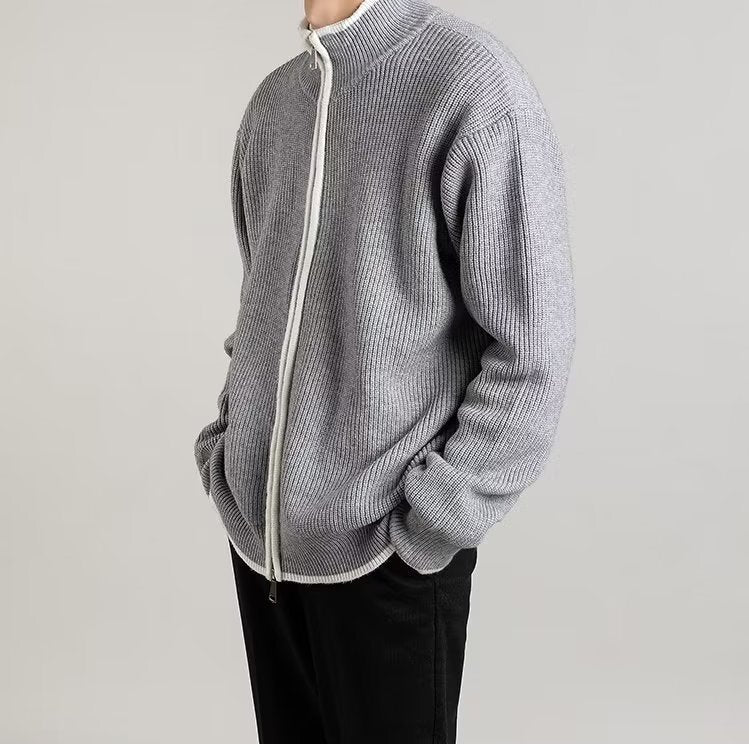 Mens Fashion Loose Cardigan Sweater Coat – Black/Gray/White Polyester Casual Wear