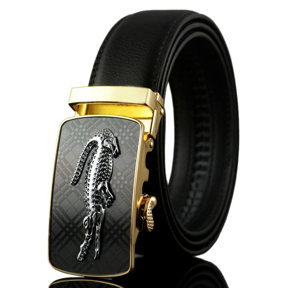 QHA Mens Ratchet Leather Belt Automatic Buckle 35mm Wide Q48