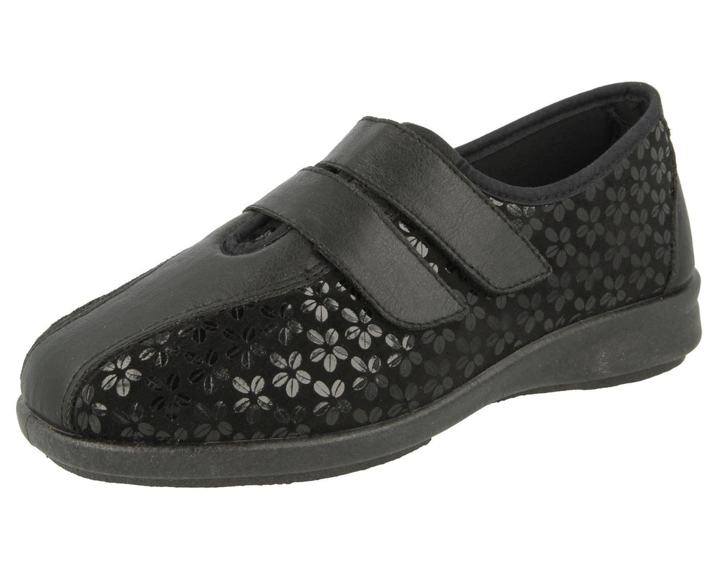 Womens (Azalea) 2V Wide Fit By Db Shoes in Black Stretch
