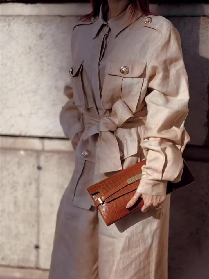 Elegant 2-pieces Belted Modest Suit