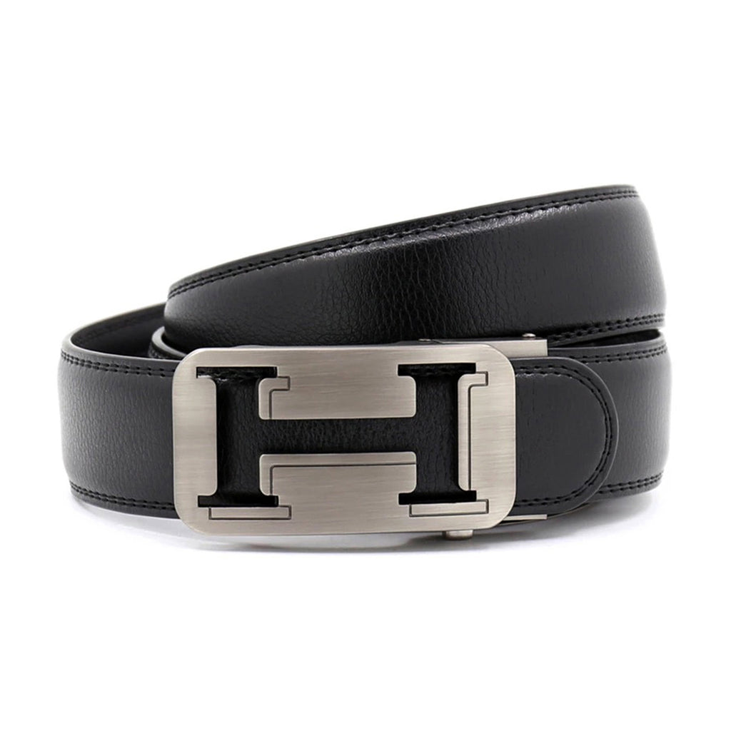 QHA Mens 35mm Ratchet Leather Belt, Geometric Cutout Automatic Buckle Q32