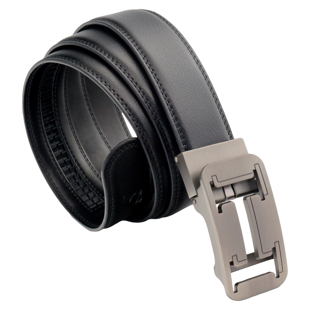 QHA Mens 35mm Ratchet Leather Belt, Geometric Cutout Automatic Buckle Q32