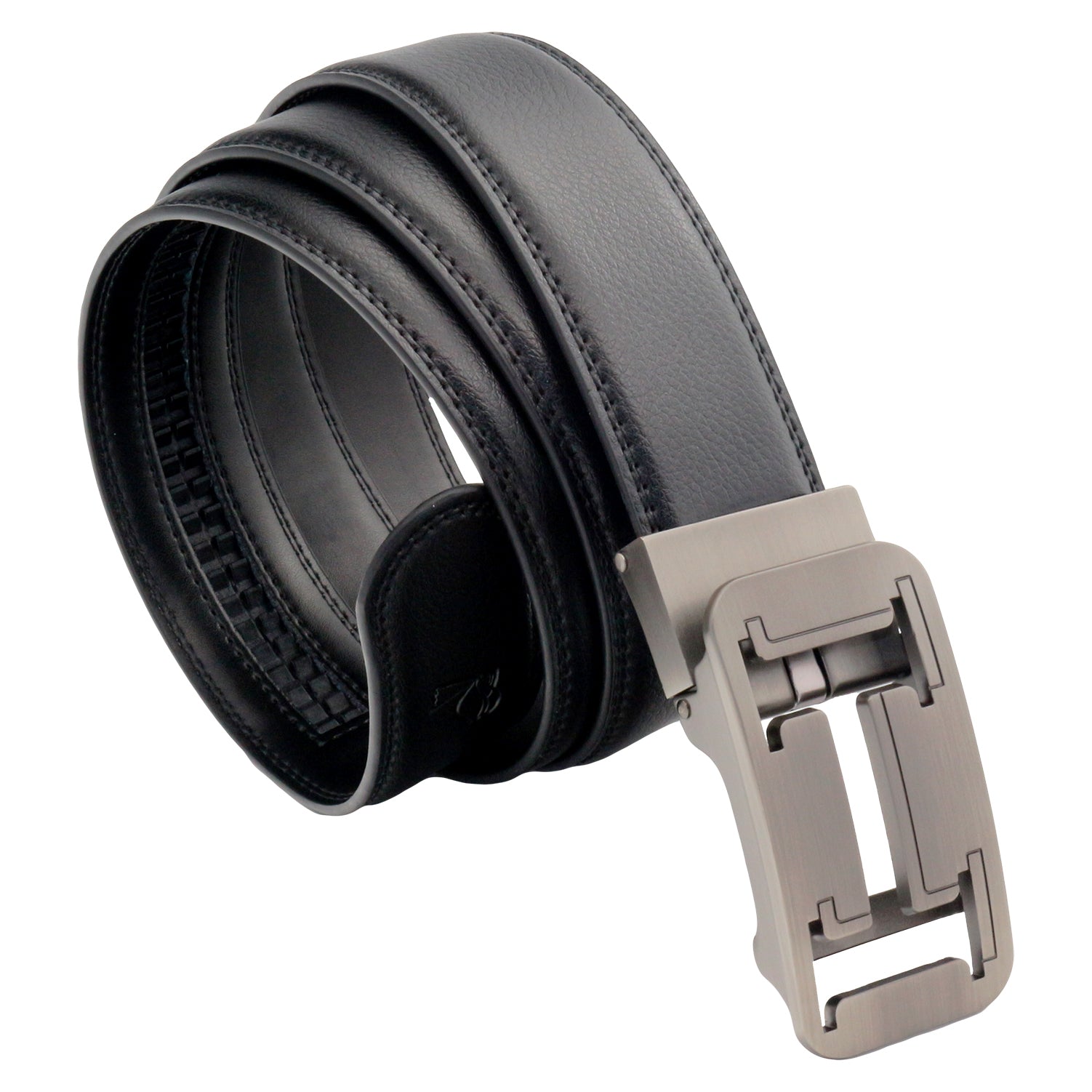 QHA Mens 35mm Ratchet Leather Belt, Geometric Cutout Automatic Buckle Q32