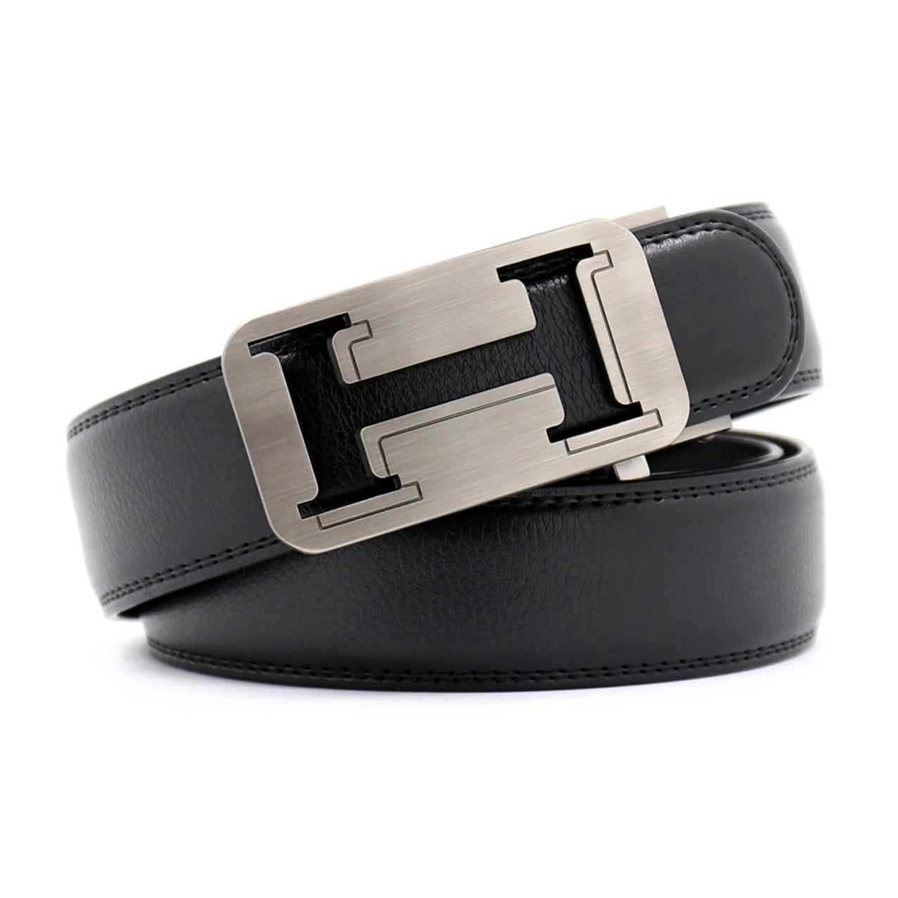 QHA Mens 35mm Ratchet Leather Belt, Geometric Cutout Automatic Buckle Q32