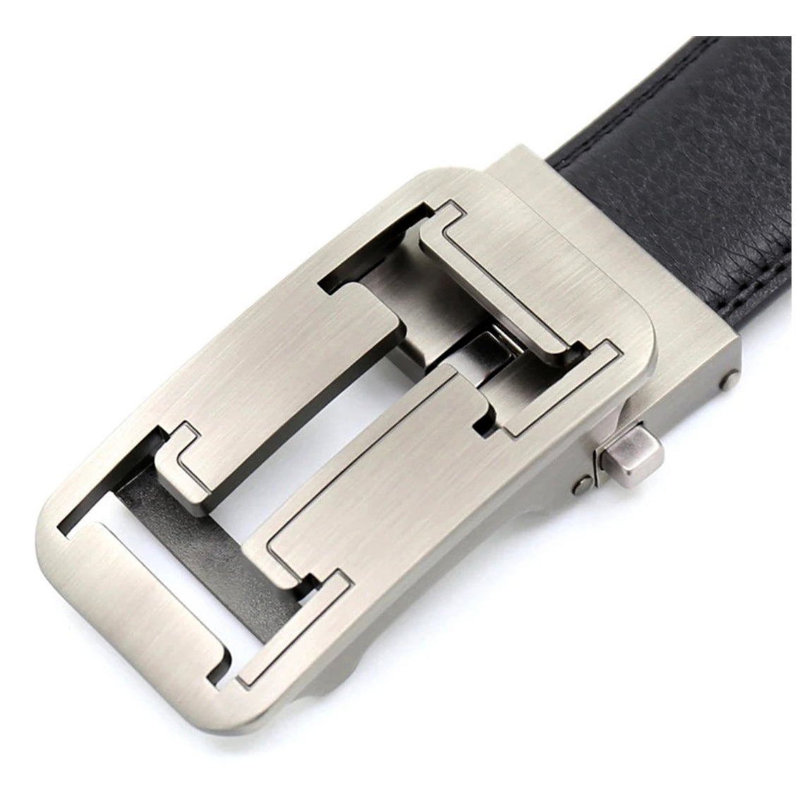 QHA Mens 35mm Ratchet Leather Belt, Geometric Cutout Automatic Buckle Q32