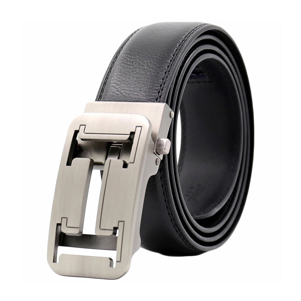 QHA Mens 35mm Ratchet Leather Belt, Geometric Cutout Automatic Buckle Q32