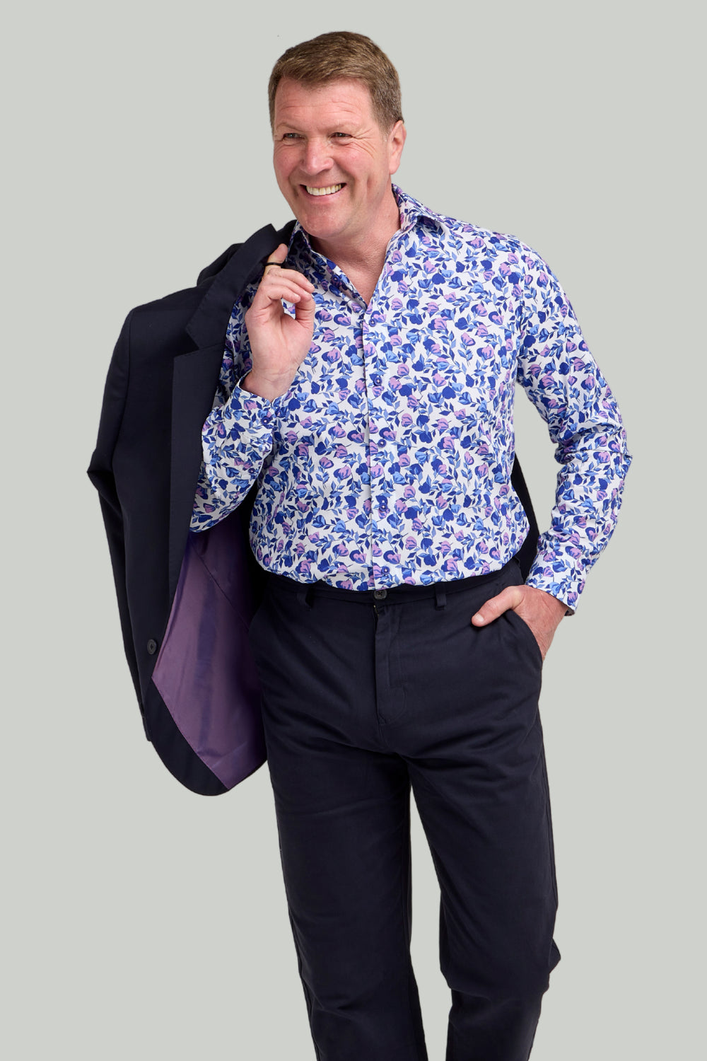 Double TWO Floral Print Long Sleeve Shirt For Men in Blue Floral, M-5XL