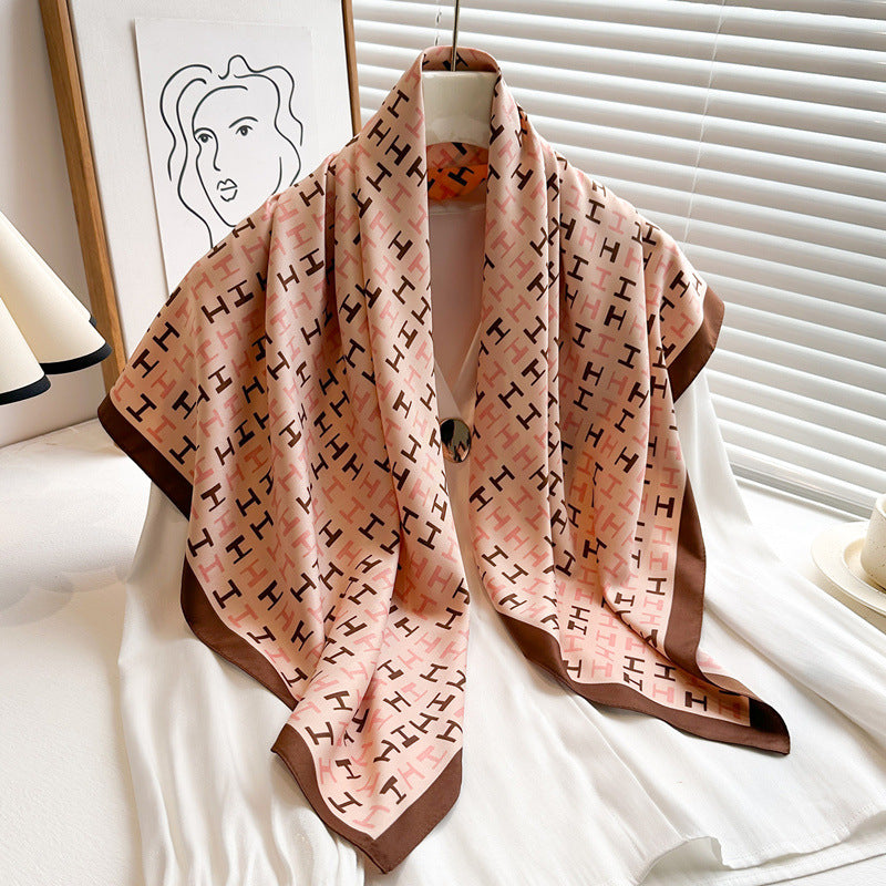 Women's Premium Twill Silk Scarf, Large Printed 90/90cm Striped Square Scarf