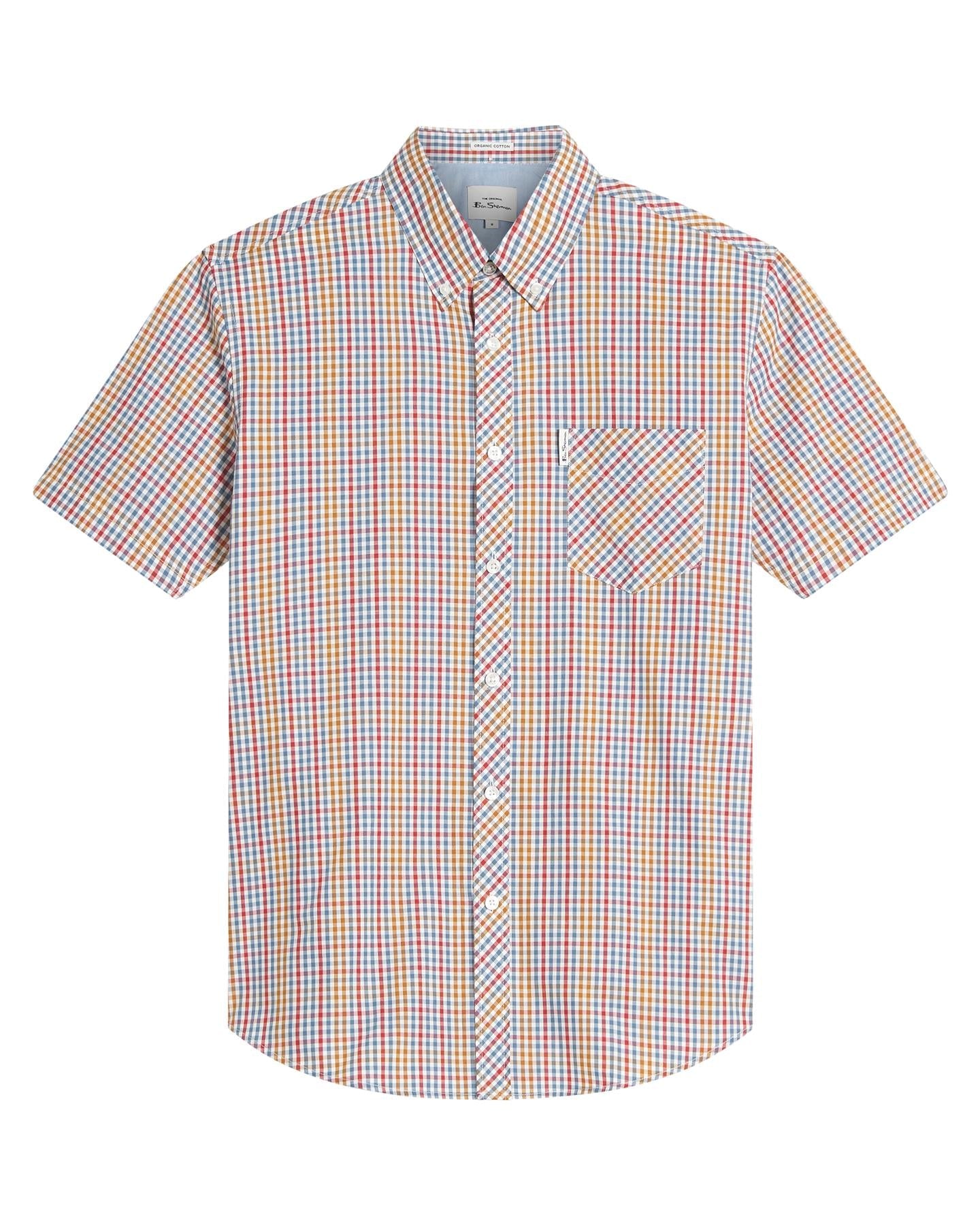 Ben Sherman Mini Gingham Short Sleeve Shirt For Men in Snow White, 2XL-5XL