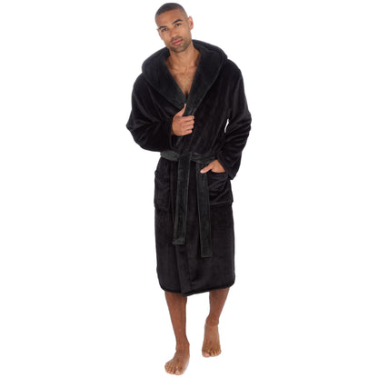 Pierre Roche Men's Hooded Fleece Dressing Gown with Contrast Belt & Pockets