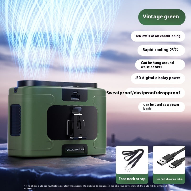 Waist Hanging Fan Portable Summer Heat Relieving Construction Site Charging Refrigeration Endurance