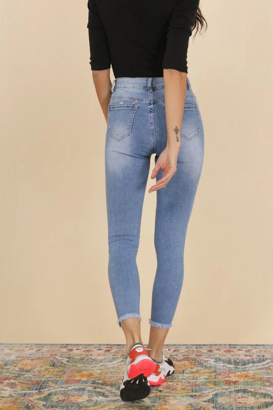 G Smack High Waist Distressed Jeans | Style SKF 4090 | Stretch Ankle Grazer Denim