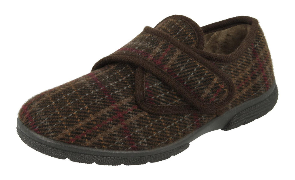Men'S Slippers / House Shoes (Tartan)6V Wide Fit By Db Shoes in Brown